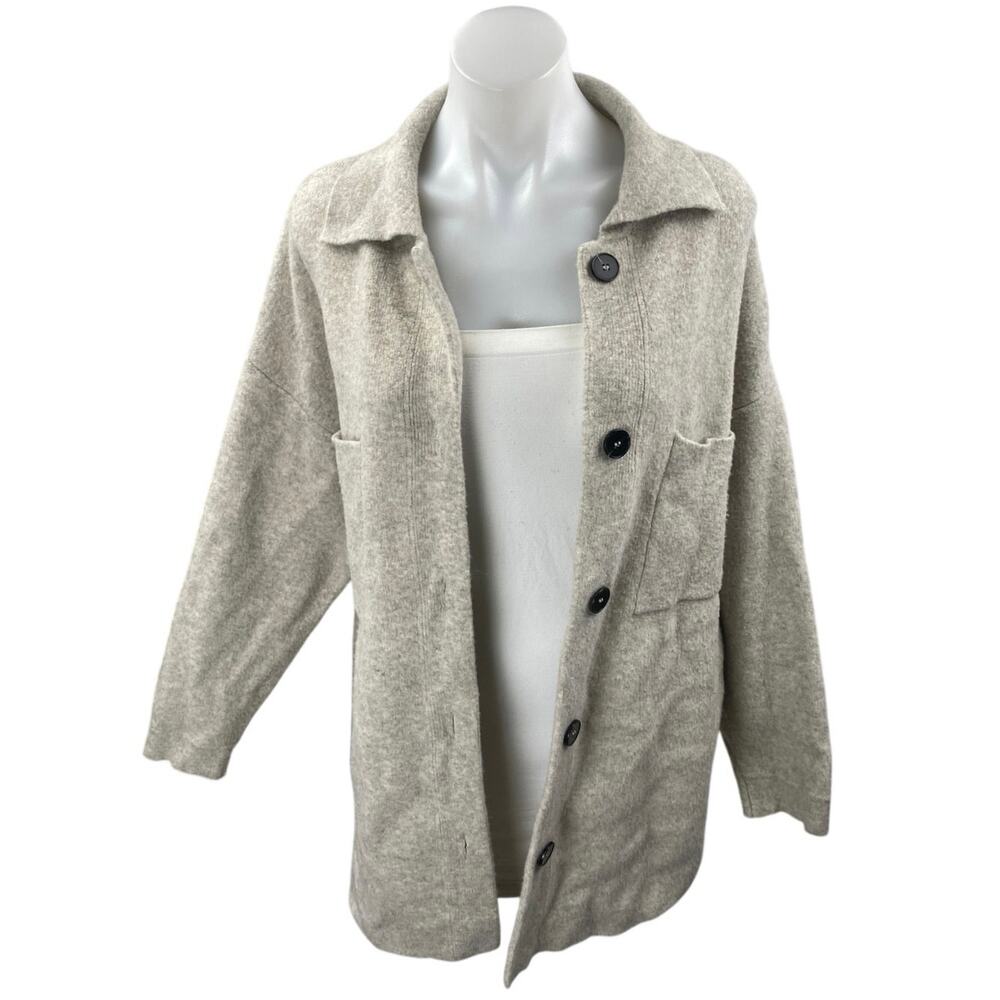 Oysho Women's Beige Tan Knit Collar Long Sleeve Button Down Sweater jacket Sz S
